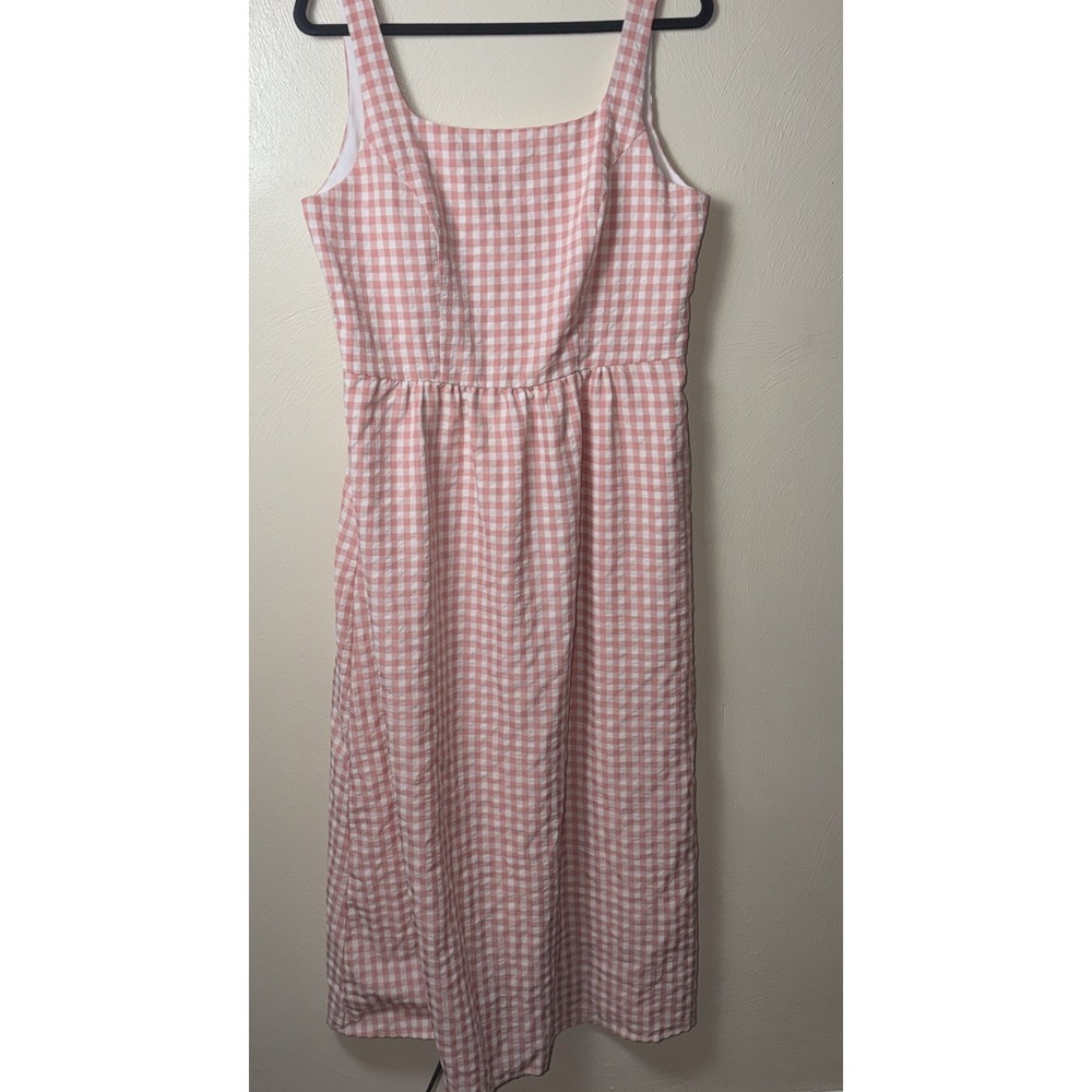Cottagecore Prairie Coquette Romantic Pink Gingham Maxi Dress Square Neck Large
